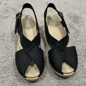 Sandgrens Morocco Swedish Crossed Clog Sandals Womens 38 (US 7-7.5) Black Nubuck